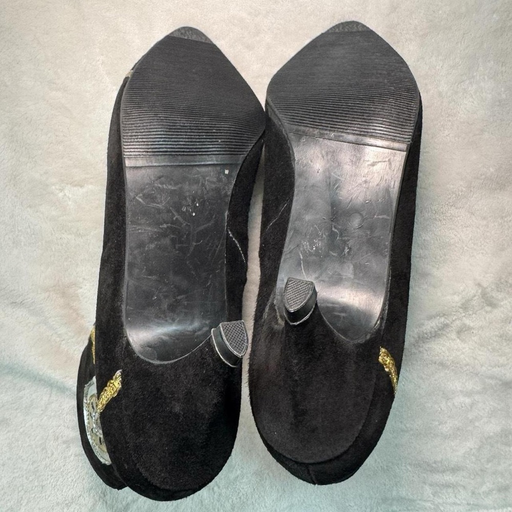 Vintage Deadstock 1970s/80s Black Genuine Leather Suede Ankle Boots with Chains - Picture 8 of 8